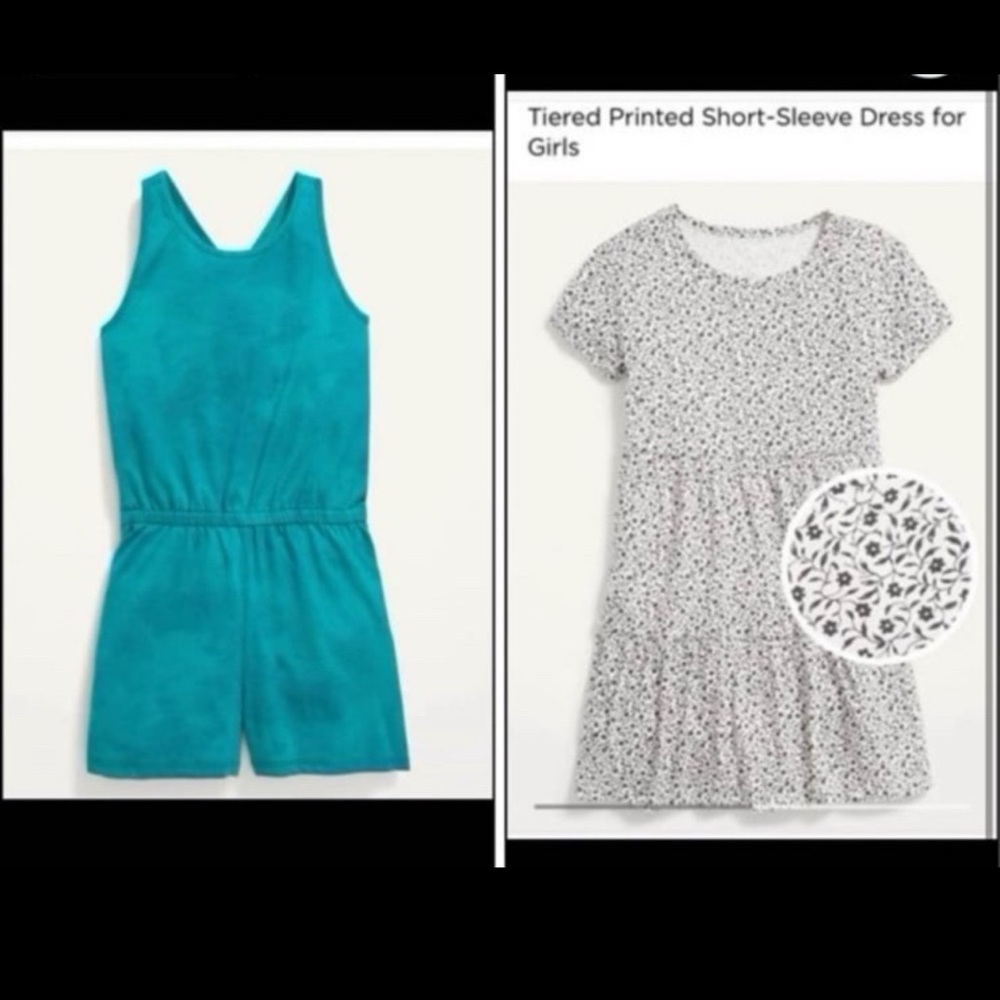 Old Navy Girl’s Bundle Tiered Printed Dress Tie-Dye Crisscross Romper 14/16 NWT